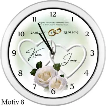 10 Jahre verheiratet - Weiße Hochzeitsuhr mit Namen